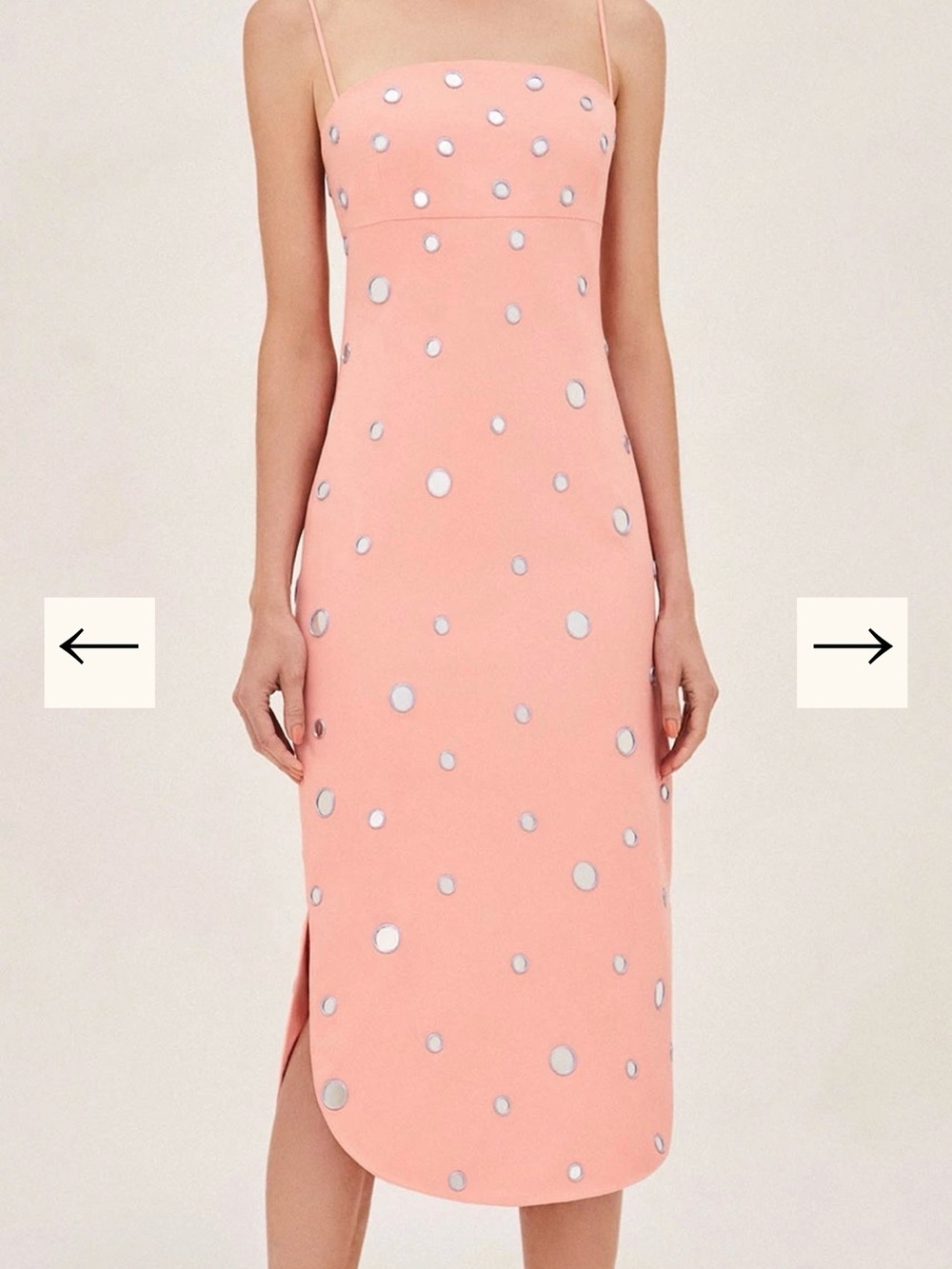 Alexis Coral Pink Midi Dress with Mirror Dot Accents